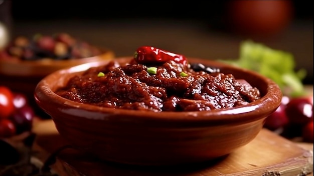 다진 고기와 팥을 곁들인 전통 멕시코 요리 칠리 콘 카르네