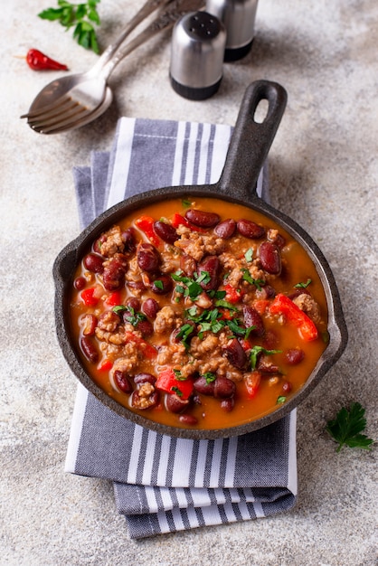 Foto piatto messicano tradizionale chili con carne