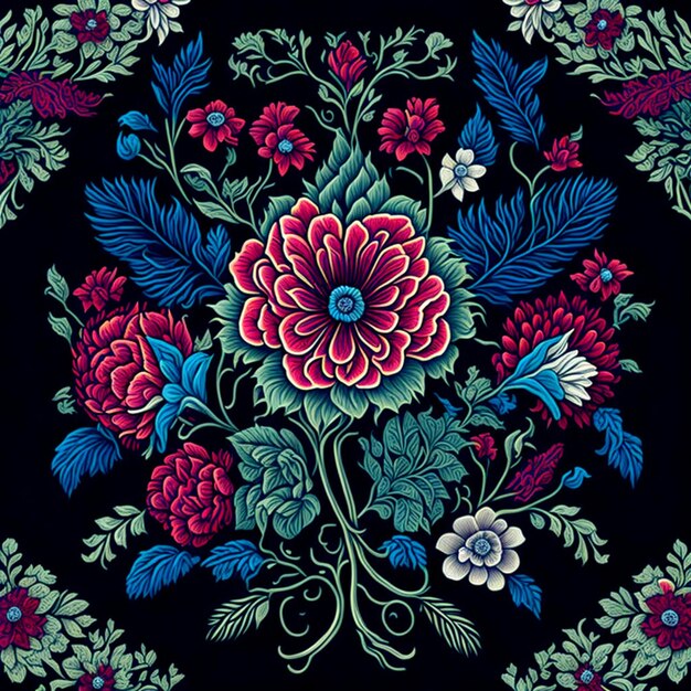 traditional Mexican embroidery pattern featuring intricate and delicate floral motifs