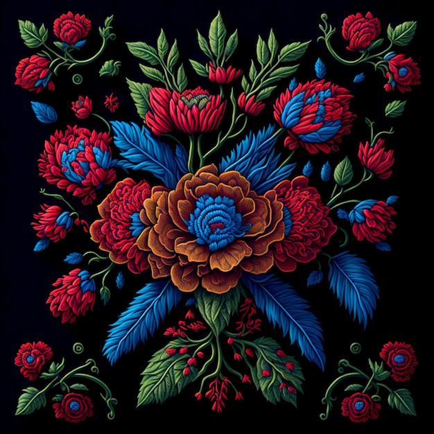 traditional Mexican embroidery pattern featuring intricate and delicate floral motifs