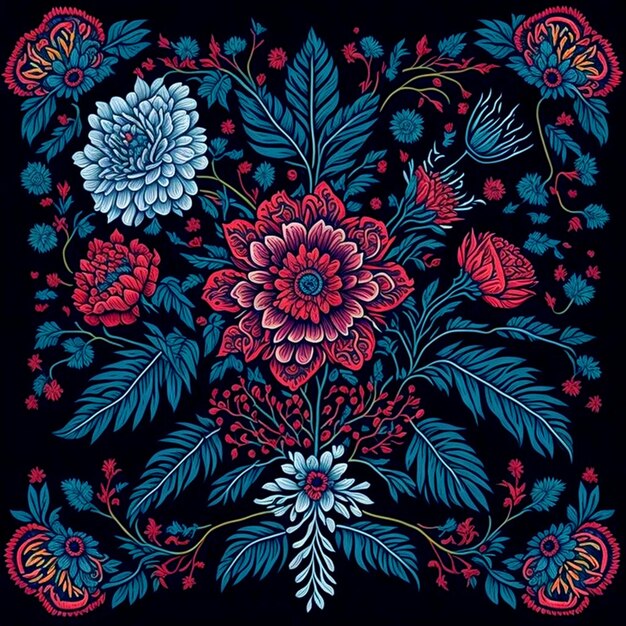 Traditional Mexican embroidery pattern featuring intricate and delicate floral motifs