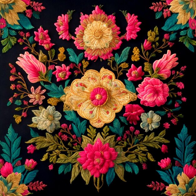 a traditional Mexican embroidery pattern featuring intricate and delicate floral motifs