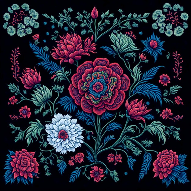 traditional Mexican embroidery pattern featuring intricate and delicate floral motifs