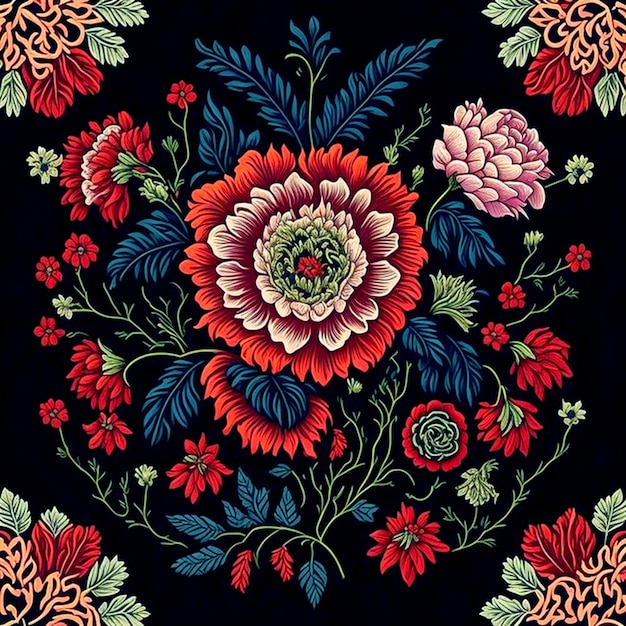 traditional Mexican embroidery pattern featuring intricate and delicate floral motifs