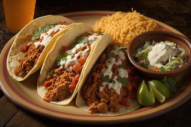 Traditional Mexican food includes tacos filled with ground chicken