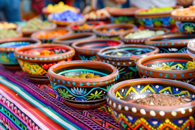 メニドーボウルを販売する伝統的なメキシコ市場のスタンド
