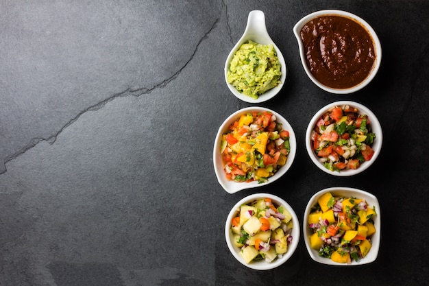 Traditional Mexican sauces in bowls