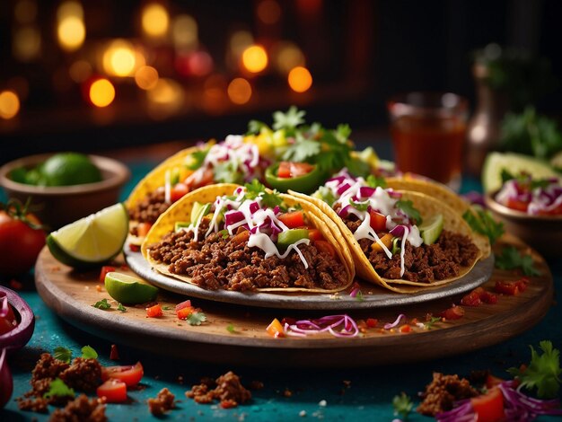 Traditional mexican tacos with meat and vegetables isolated on white background