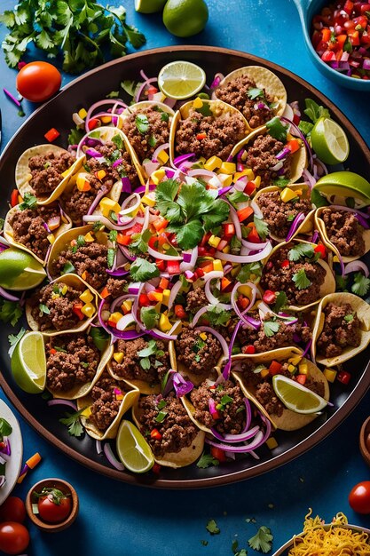 Traditional mexican tacos with meat and vegetables isolated on white background