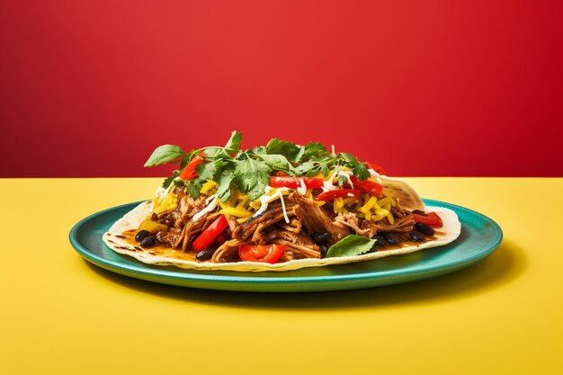 Foto tacos tradizionali messicani con carne e verdure su un tavolo di legno