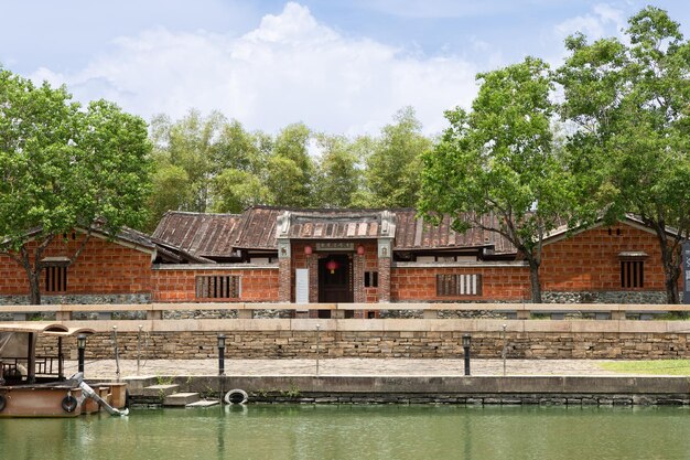 Traditional Minnan building by the lake in Taiwan