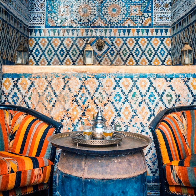 Traditional mint tea in a riad in Marrakech