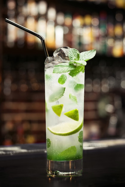 Traditional Mojito on the bar counter