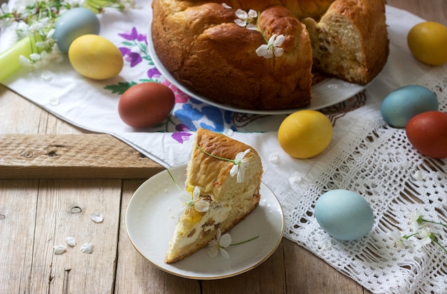Traditional Moldavian and Romanian Easter cake with curd filling and decoration in the form of a cross.