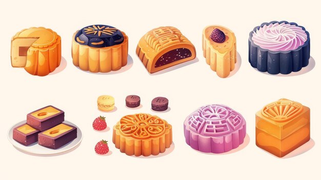 Traditional mooncakes for the Mid Autumn Festival of Mooncakes Various presentations of these traditional desserts