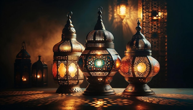 Traditional Moroccan Lanterns Emitting Warm Glowing Light