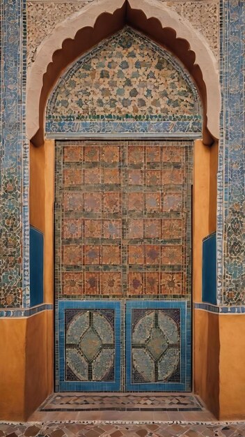 Traditional moroccan mosaic geometric pattern on the facade of a house in meknes