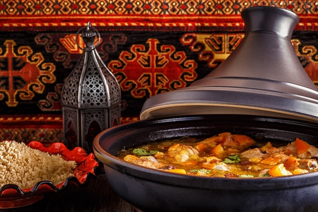 Traditional moroccan tajine of chicken and lemons