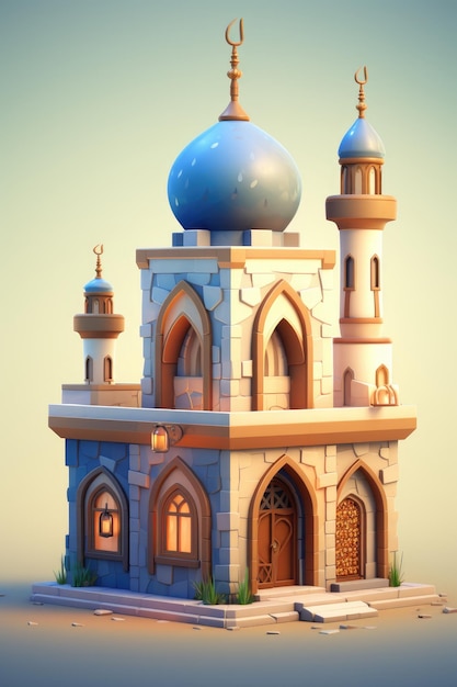 traditional mosque architecture exterior cute illustration