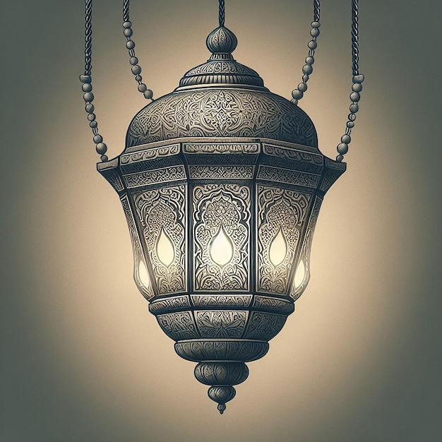 Traditional Mosque Lamp Serenely Illuminating Prayer Halls Against Muted Background