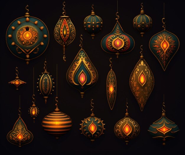 Traditional motifs of diyas and lanterns