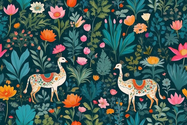 Traditional Mughal forest garden vector illustration pattern