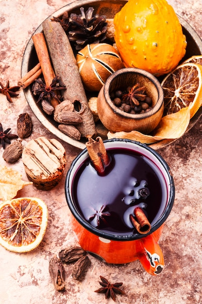 Traditional mulled wine in mug