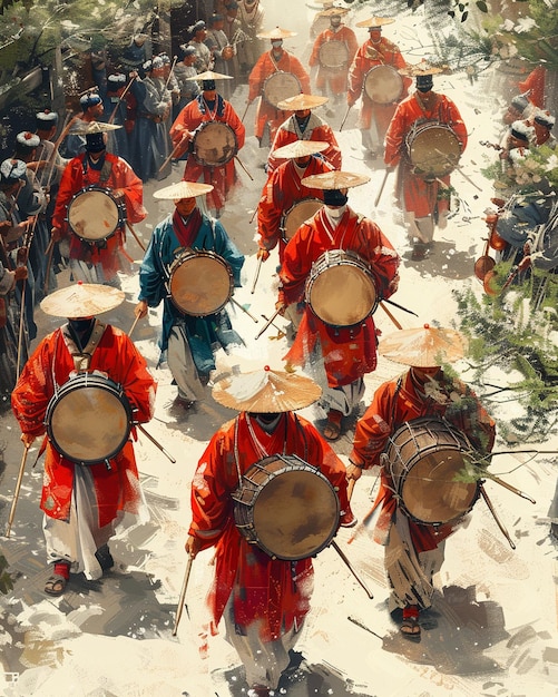 Photo traditional musicians playing drums background