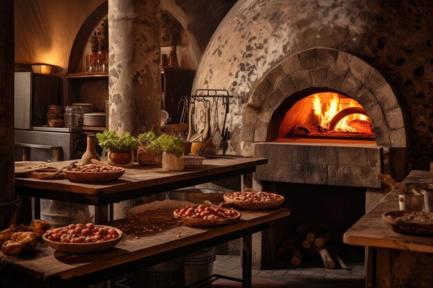 Photo traditional napoli oven with fire