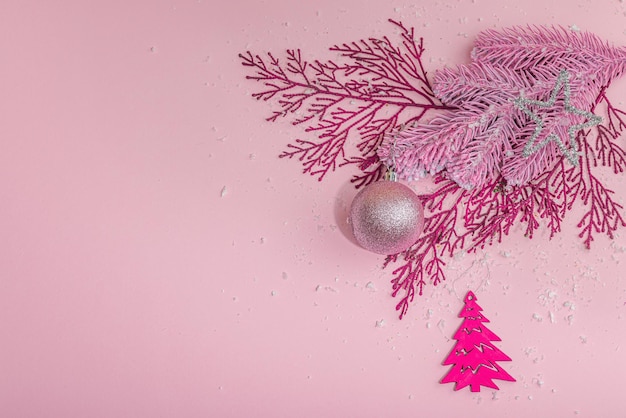 Traditional New Year composition in pink color tones Festive de