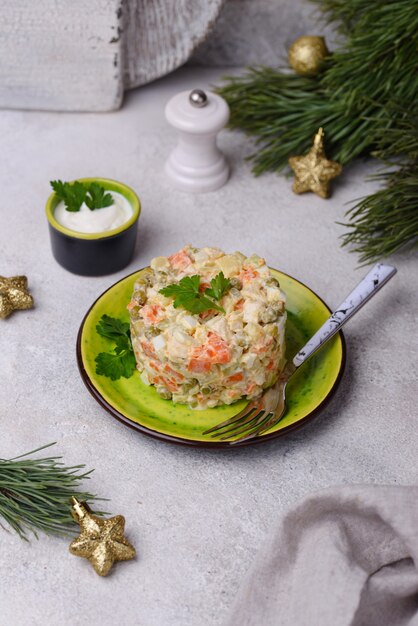 Traditional new year russian salad olivier