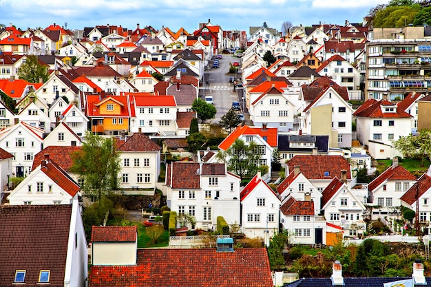 Traditional Norwegian town with houses built close together