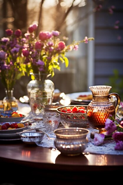 a traditional Nowruz table setting in an outdoor setting