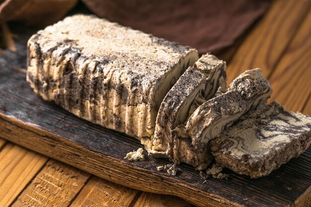 Traditional oriental dessert sweet halva Halva made from sunflower seeds