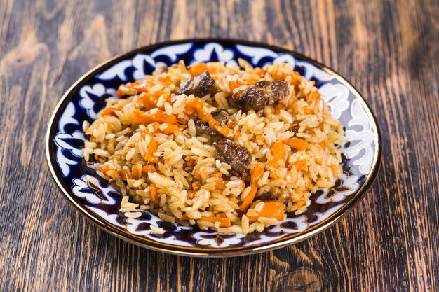 Traditional oriental pilaf on a plate