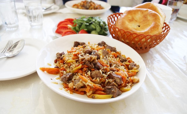 Traditional oriental pilaf with beef