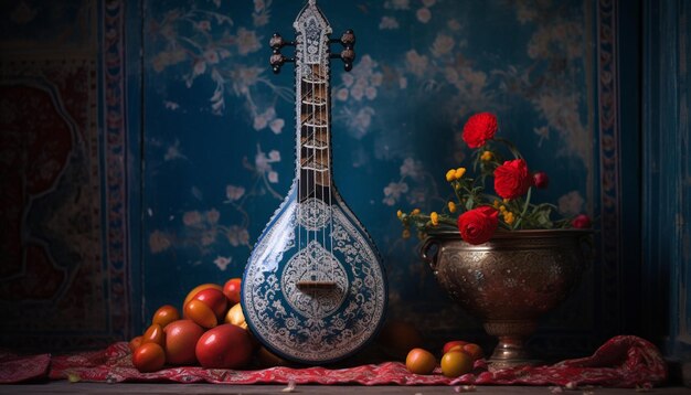 Foto uno strumento musicale tradizionale pakistano come un sitar o una tabla