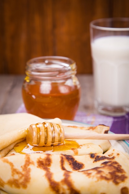 Traditional pancake on plates