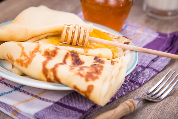 Traditional pancake on plates