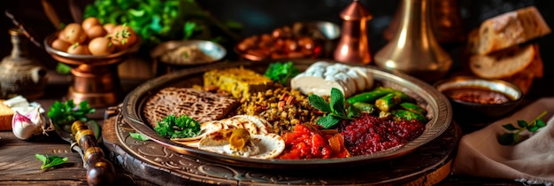 Фото Традиционная пасхальная седерная тарелка с символическими продуктами, красиво расположенными, демонстрируя суть праздника