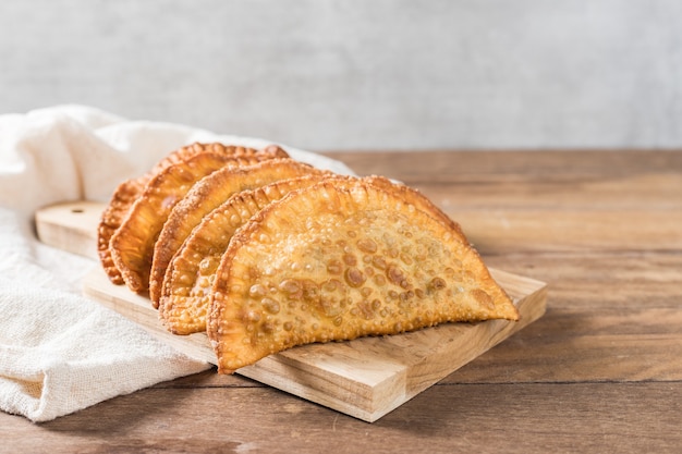 Photo traditional pastry called pastel of soy meat