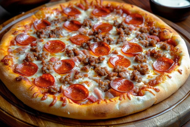 Traditional pepperoni pizza on black background