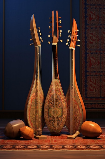 Traditional Persian musical instruments in 3D such as the Tar or Daf