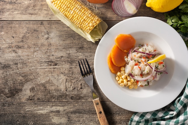 Traditional Peruvian ceviche with fish and vegetables