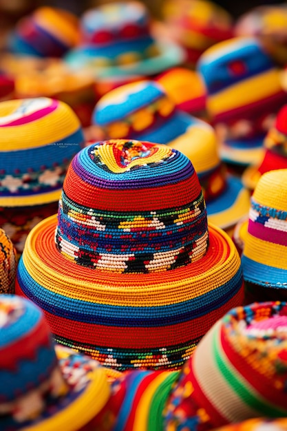 traditional peruvian hats of multiple colors