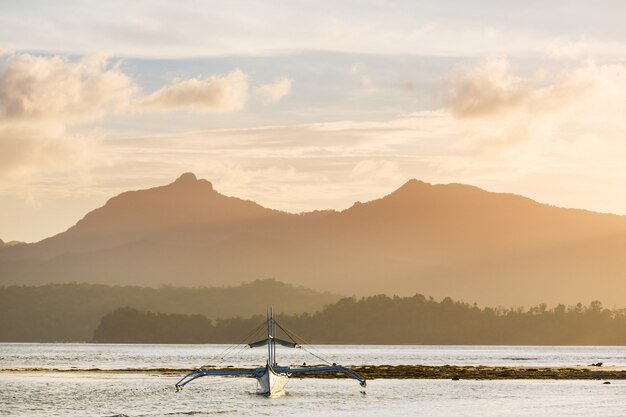 Traditional Philippino boat in the sea, Palawan island, Philippines