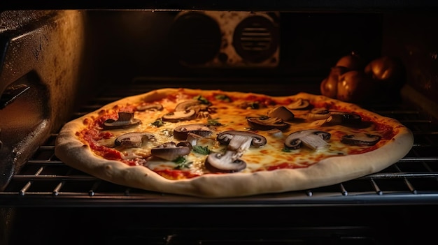 traditional pizza getting ready in the oven