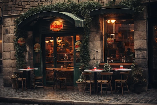 A traditional pizzeria with a brick oven visible from the street