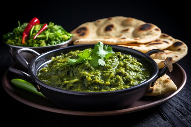 Photo traditional punjabi sarson ka saag served with makki ki roti