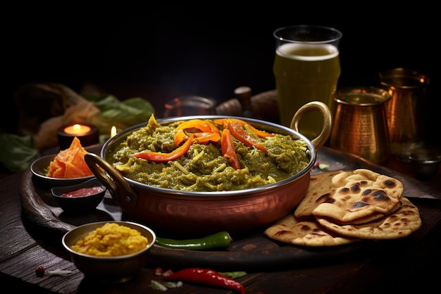 Photo traditional punjabi sarson ka saag served with makki ki roti